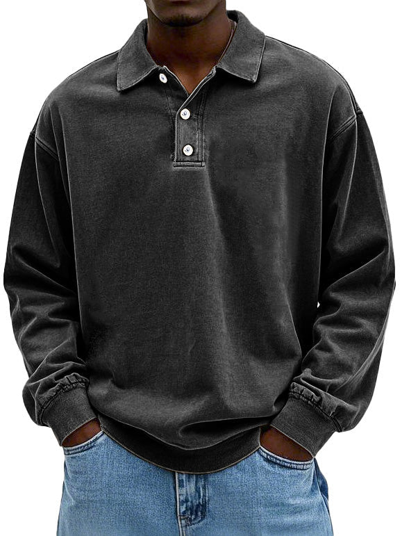 Men's Retro Lapel Long Sleeve Polo Shirt
