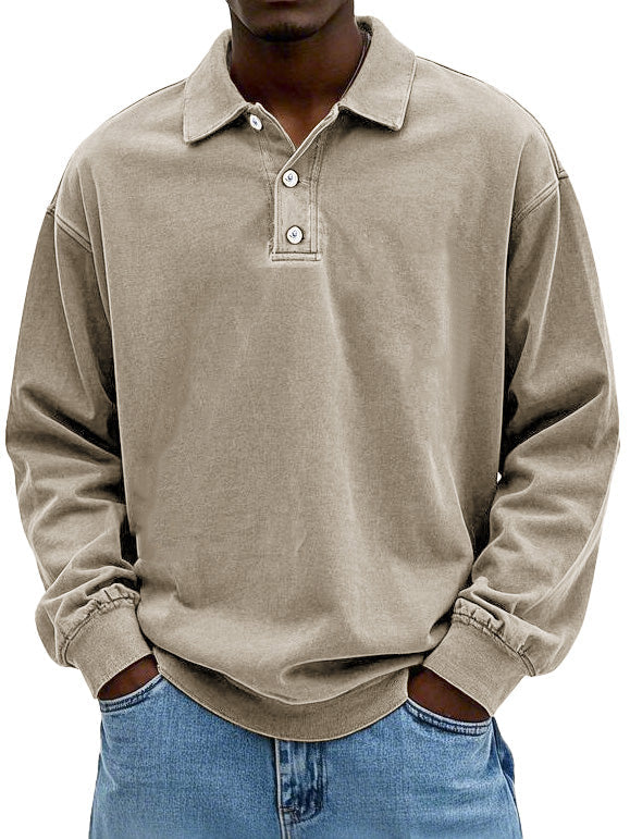 Men's Retro Lapel Long Sleeve Polo Shirt