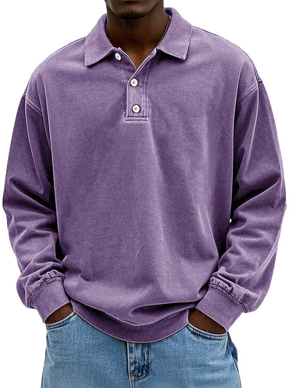 Men's Retro Lapel Long Sleeve Polo Shirt