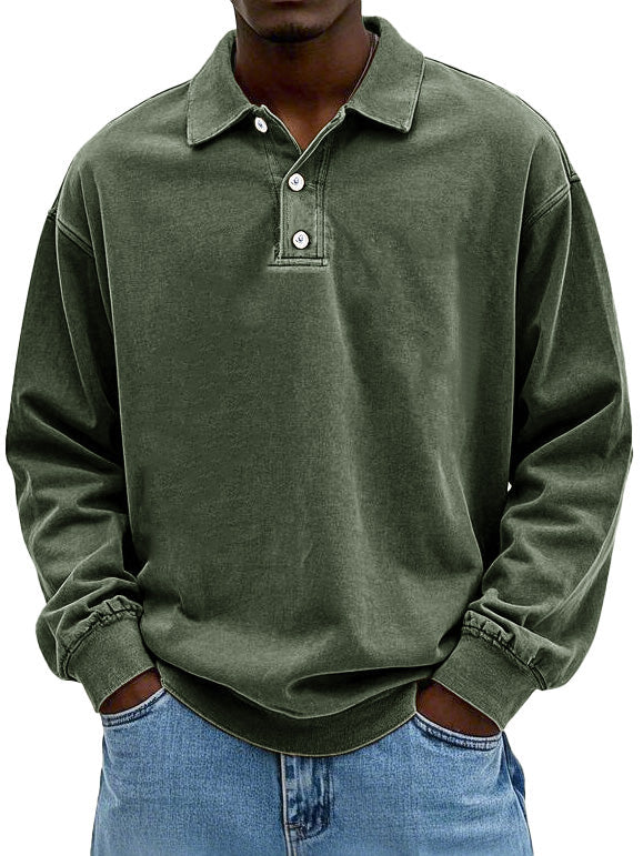 Men's Retro Lapel Long Sleeve Polo Shirt