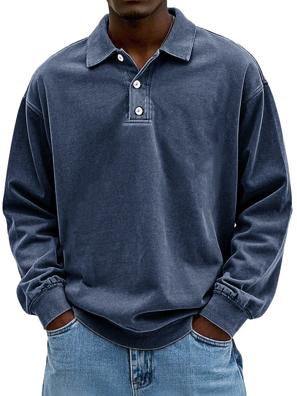 Men's Retro Lapel Long Sleeve Polo Shirt